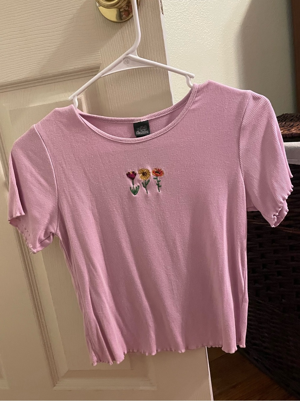 wild fable Pink Short-Sleeve Tee with Embroidered Flowers